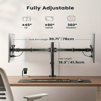 Single & Dual Monitor Mount for 13-32 Inch Screens, VESA Desk Mount Arm, 16.3" Height Extension, ±45° Tilt ±90° Swivel