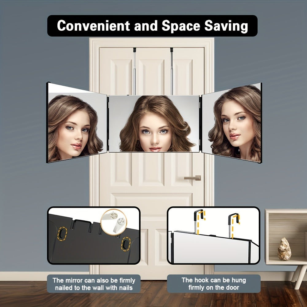 3 Way Mirror for Self Hair Cutting 360° Trifold Barber Mirror Set – Anti-Fog HD Glass, Oil-Rubbed Finish
