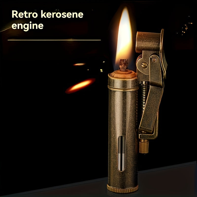 Retro Copper Kerosene Lighter, Pure Copper Vintage Flip Top One-Click Ignition Lighter, Nostalgic Personality Design