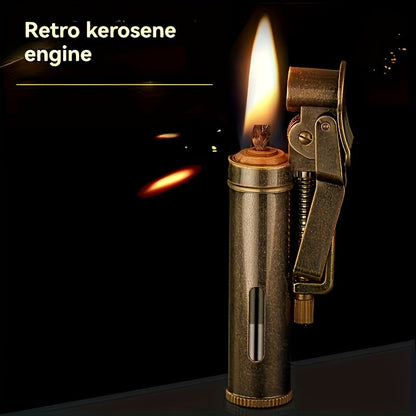 Retro Copper Kerosene Lighter, Pure Copper Vintage Flip Top One-Click Ignition Lighter, Nostalgic Personality Design