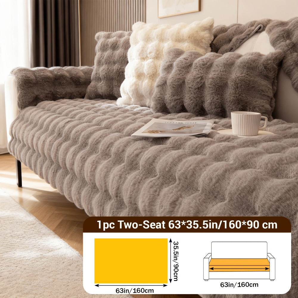 Sofa Cover Bubble Faux Rabbit Fur Panels with Silicone-Dot Backing for Seat, Armrest or Backrest