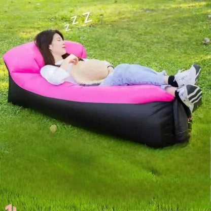 Two-Tone Inflatable Air Lounger with Storage Bag in Red, Blue or Purple with Black Base Options