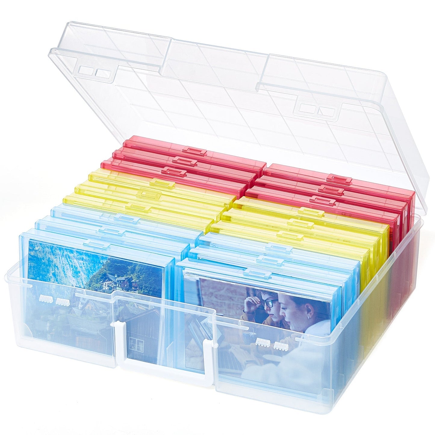 4x6 Photo Storage Box with 14 Inner Photo Keeper Cases Holds 1400 Photos Clear Plastic Photo Organizer with Lids Label Stickers BPA-Free