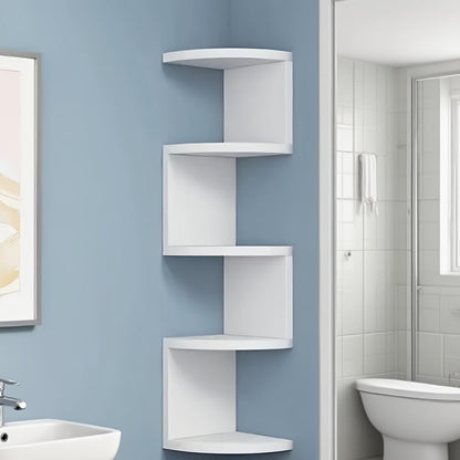 5-Tier Wall-Mounted Corner Shelf – Space-Saving Floating Storage Organizer in White Acrylic for Bathroom, Living Room, Bedroom