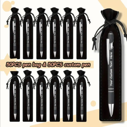 Custom Ballpoint Pens with Pencil Pouch Bulk Set, Personalized Ballpoint Pen Pack for Corporate Gifts