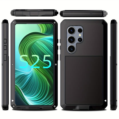Phone Case with Metal Frame, Integrated Glass Screen Protector and S Pen Opening for Select Galaxy S23-S25 Models