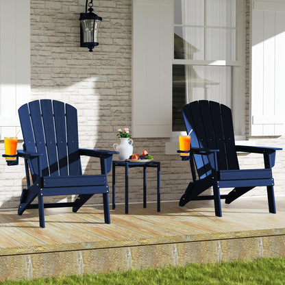 Folding Adirondack Chair with Cup Holder – HDPE All-Weather Outdoor Patio Chair