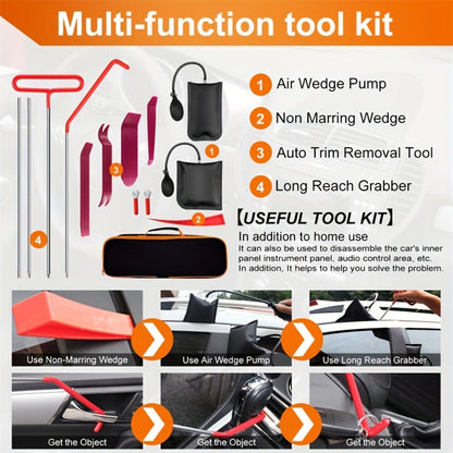 Fourteen-Piece Automotive Entry and Trim Tool Kit with Air Wedges, Long-Reach Rods and Carry Case