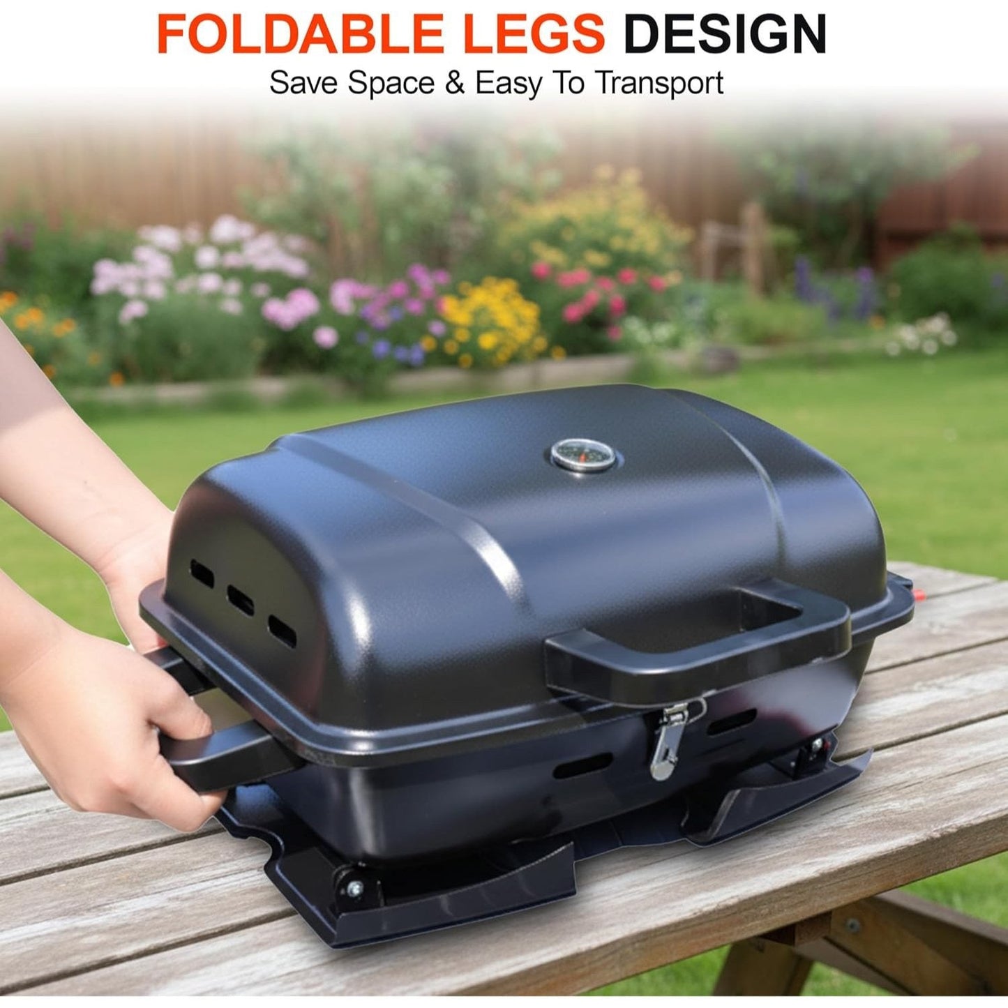 Portable Propane Grill Tabletop, 10000 BTU Single Burner Gas Grill with 239 sq in Porcelain Grates
