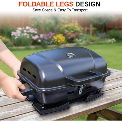 Portable Propane Grill Tabletop, 10000 BTU Single Burner Gas Grill with 239 sq in Porcelain Grates