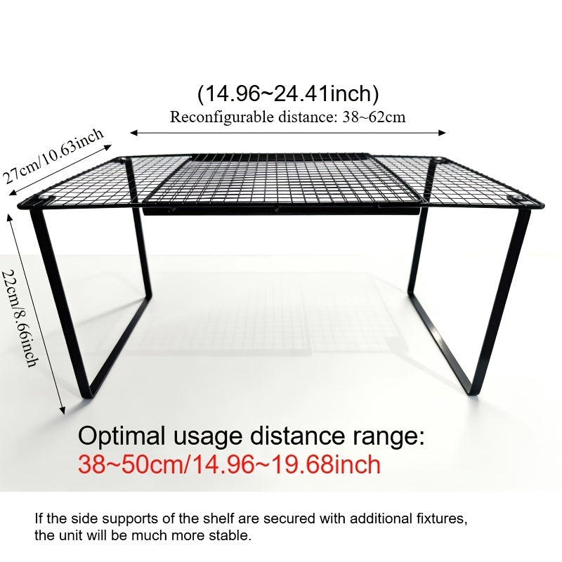 Expandable Cabinet Shelf Organizer, Metal Height-Adjustable Wardrobe Shelf Divider, Vertical Space-Saving Storage Rack for Kitchen
