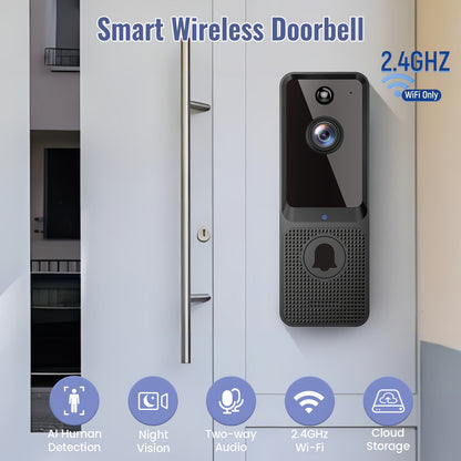 166° Wide Angle Video Doorbell 720P 2.4G 5G Dual-Band WiFi, Color Night Vision, AI Vehicle & Person Detection
