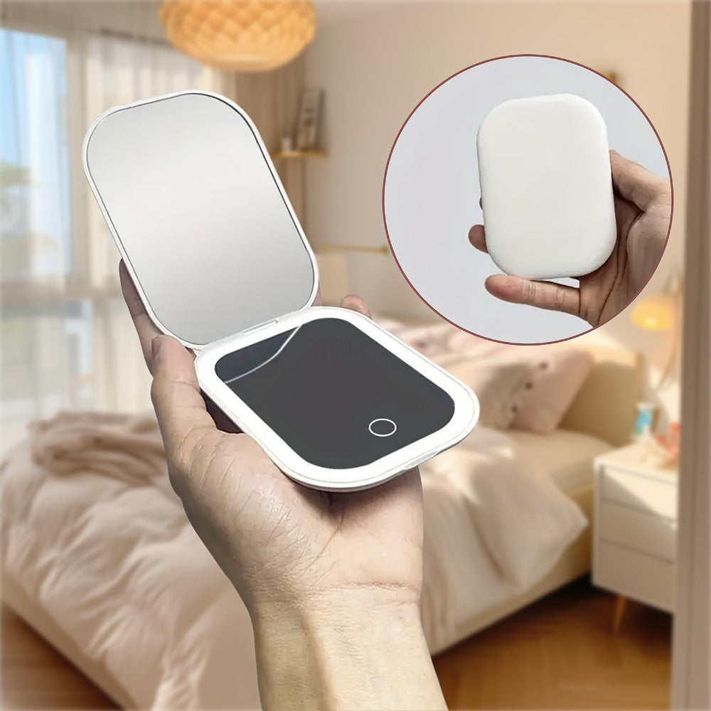 10X LED Lighted Compact Mirror USB Rechargeable 1X 10X Magnification Dimmable 3-Color Touch Screen – Double Sided Portable Travel Pocket