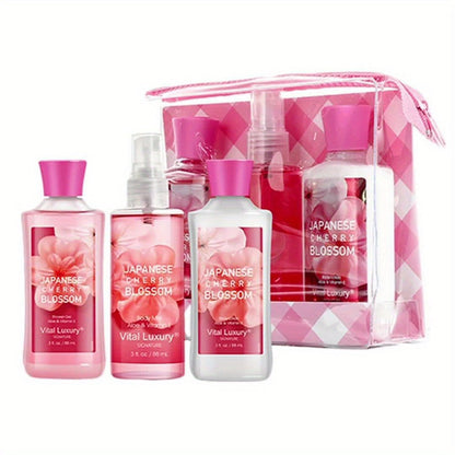 Bath Body Care Gift Set Shower Gel Body Lotion Body Mist Aloe Vera Vitamin E Glycerin Deep Moisturizing Fragrance Set for Women Cherry
