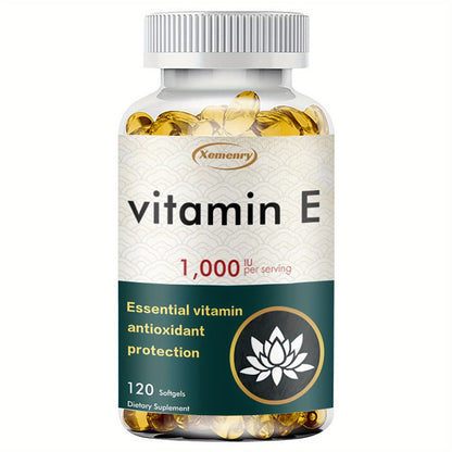 Vitamin E 1000IU Softgels 120 Count High Potency Antioxidant Supplement for Hair, Skin, Nails & Eye Health