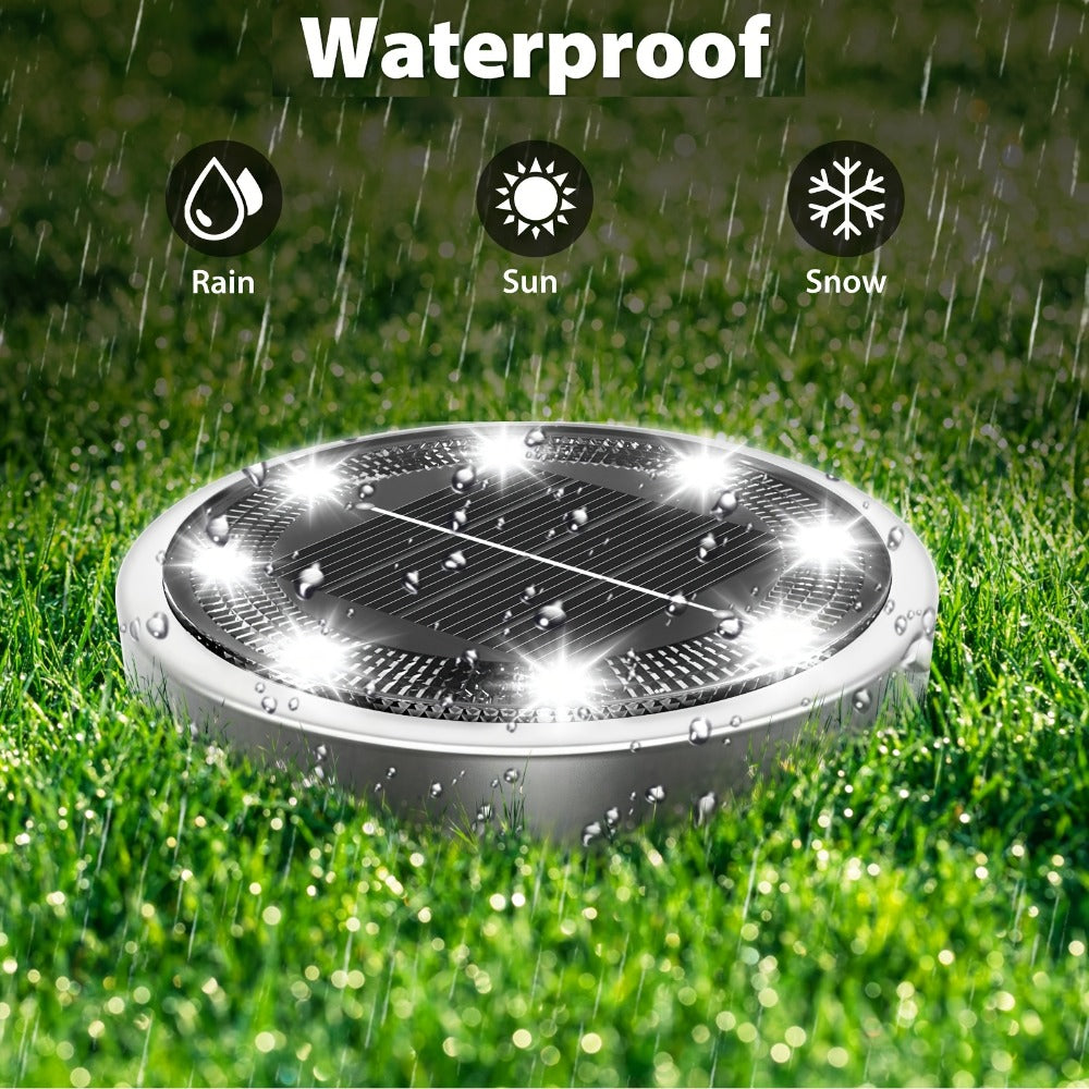 Solar Ground Lights 8 Pack 8-LED - Ultra Bright Semi-Recessed Outdoor Floor Lights for Garden Pathway Driveway Deck Staircase Pool