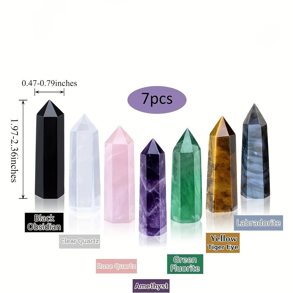 Seven-Piece 2.2-Inch Hexagonal Crystal Tower Set with Seven Assorted Colors for Shelf and Desk Display