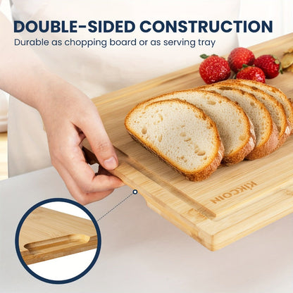 Cutting Board KIKCOIN Bamboo Set or Extra-Large Single Board with Juice Grooves and Storage Holder