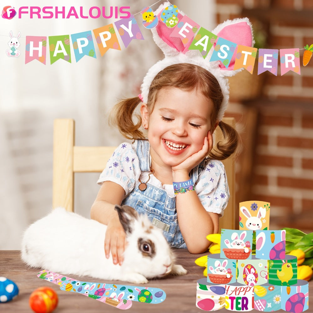 Party Favors Easter PVC Slap Bracelets, 72-Piece Spring-Theme Assortment for Egg Hunts and Events