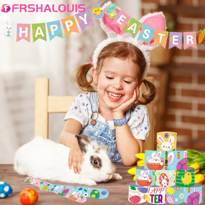 Party Favors Easter PVC Slap Bracelets, 72-Piece Spring-Theme Assortment for Egg Hunts and Events