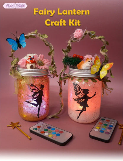 Fairy Mason Jar Lantern Craft Kit for Two Lights with Color-Changing LED Candles and Remote Control