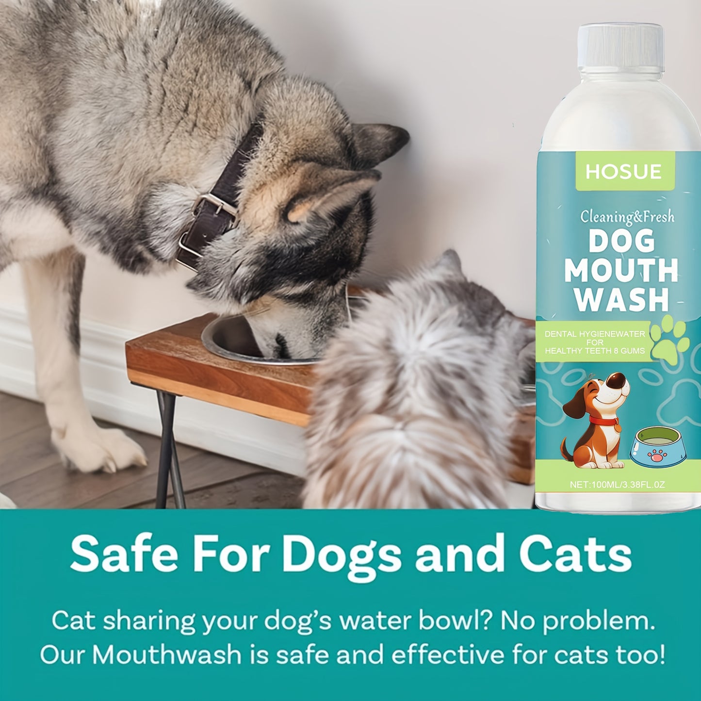 Dog Mouthwash for Fresh Breath with Peppermint Extract – Natural Dental Health Oral Care Liquid, Easy-to-Use Water Additive for Dogs