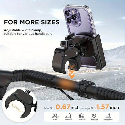 Motorcycle Phone Mount Handlebar Quick Lock – Universal Bike Phone Holder for 4"-7" Phones, No-Block Camera Design