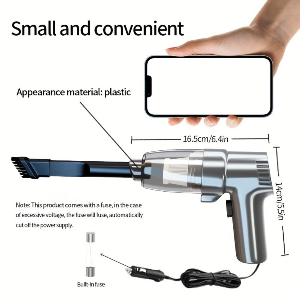Corded Handheld Car Vacuum Cleaner with 3KPa Source Rating, 3m Power Cord, Brush and Crevice Nozzles in Five Colors