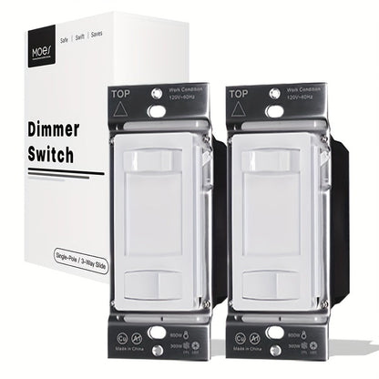 MOES Slide Dimmer Light Switch 3-Way & Single Pole No Neutral Wire, 600W Max, Compatible with LED CFL Incandescent Halogen