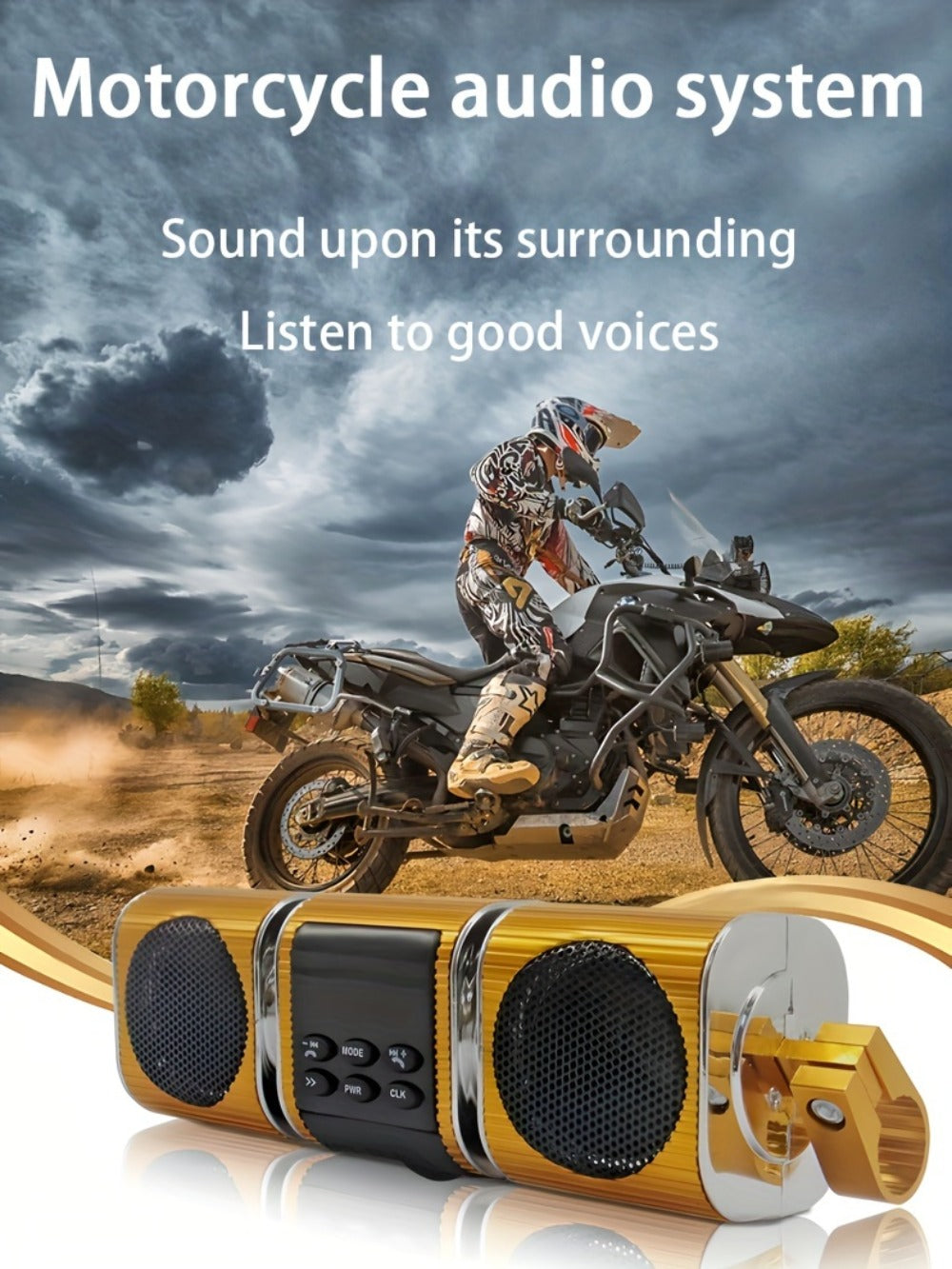 Motorcycle Bluetooth Speaker Sound Bar with Built-in Amplifier – IPX5 Waterproof, FM Radio, USB & AUX Input