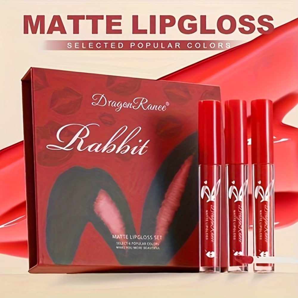 Red Lip Glaze Gift Set 6pcs in Elegant Box, Smudge-Proof Glazed Finish, Smooth Paste Formula