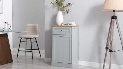 Tilt Out Trash Cabinet Freestanding Kitchen Garbage Cabinet with Cutting Board & Drawer, Wood Hideaway Recycling Station
