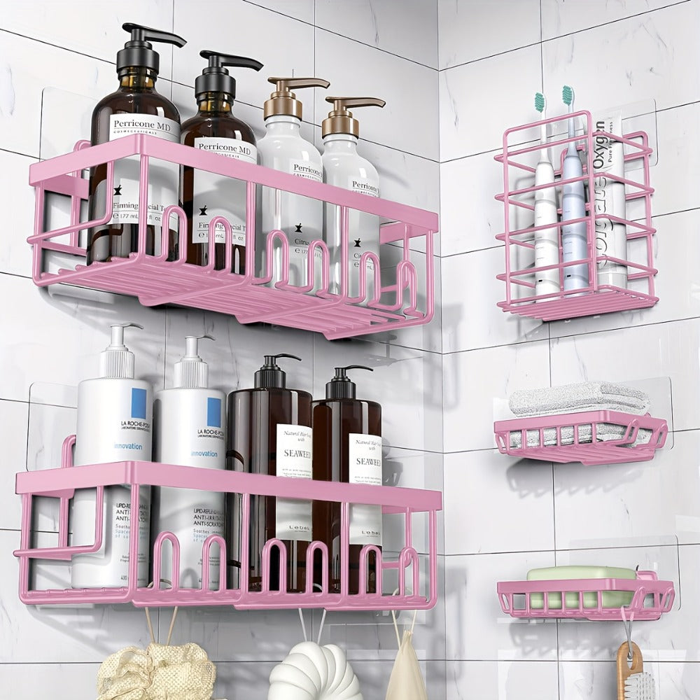 Shower Caddy Organizer 5 Pack Adhesive Rustproof Stainless Steel Shower Shelves with Soap Holder No Drilling Bathroom Storage Rack