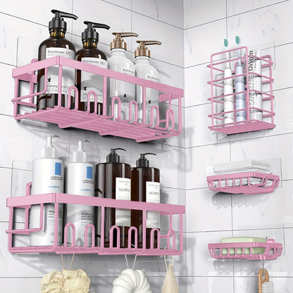 Shower Caddy Organizer 5 Pack Adhesive Rustproof Stainless Steel Shower Shelves with Soap Holder No Drilling Bathroom Storage Rack