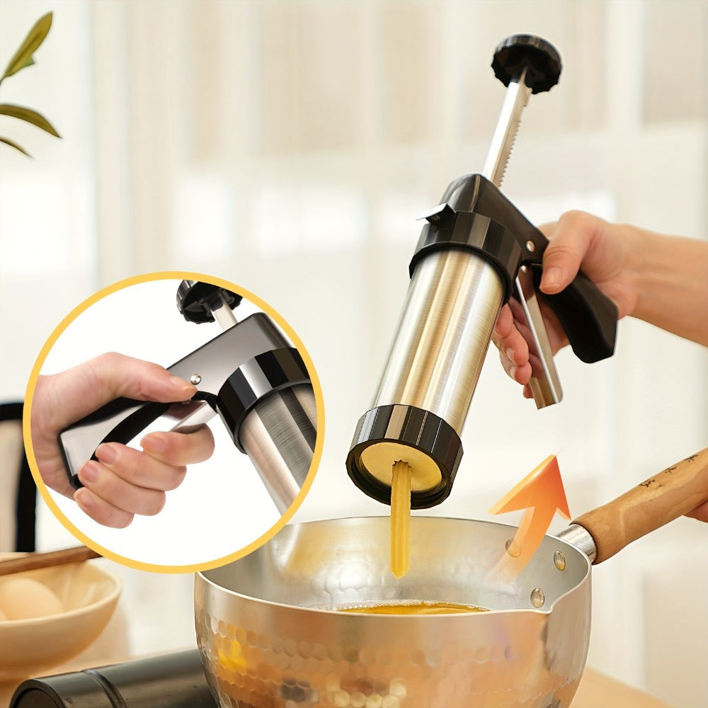 Cookie Press Set 8 Piece Stainless Steel Manual Churro Maker Flower Cookie Mold Baking Tool for Entryways, Bedrooms and Living Spaces