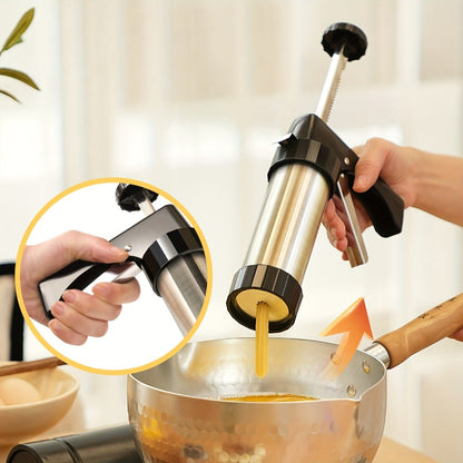 Cookie Press Set 8 Piece Stainless Steel Manual Churro Maker Flower Cookie Mold Baking Tool for Entryways, Bedrooms and Living Spaces