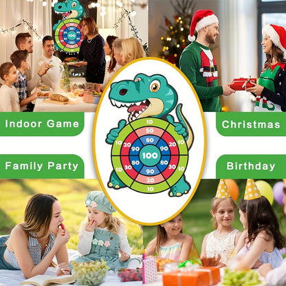 Dinosaur Sticky Target Ball Set with Blue Bow, Multiple Game Modes, Party Favor for Kids, Safe & Durable Fun Toy Gift for Her & Him