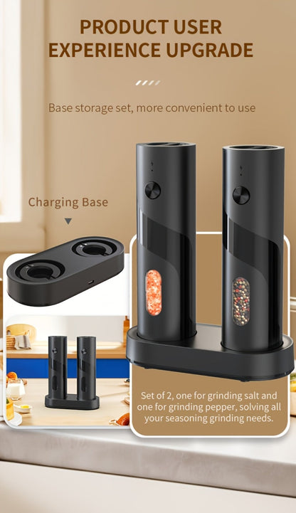 Electric Salt and Pepper Grinder Set with LED Light, Rechargeable Salt Pepper Mill, Adjustable Coarseness 3.72oz Large