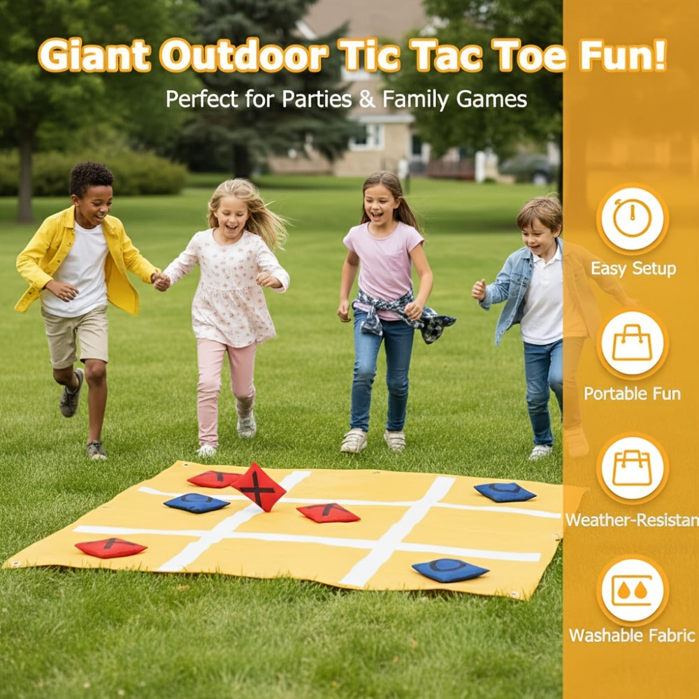 Giant Tic Tac Toe Bean Bag Toss Game Set Outdoor Lawn Game with 4.92ft Cloth 10 Bean Bags Ground Nails for Home and Salon Manicures
