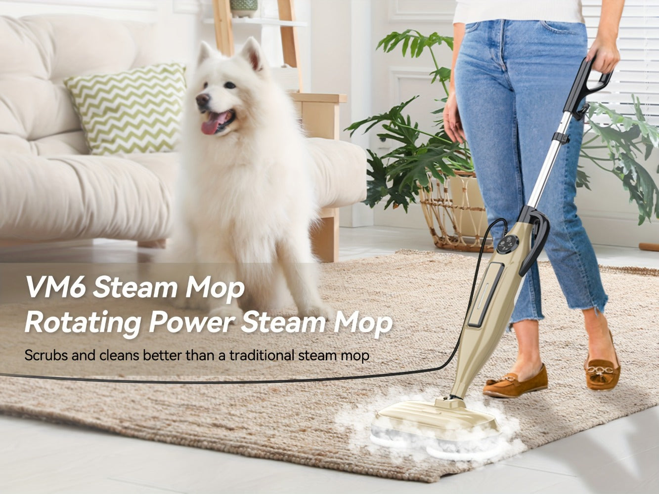 Steam Mop 10-in-1 Spinning Rotating Mop Pads with Steam Blaster Technology - 3 Steam Modes, LED Headlights