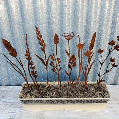 Rustic Metal Wildflower Stems, 12-Piece 30 cm Botanical Set for Vases, Planters and Garden Beds