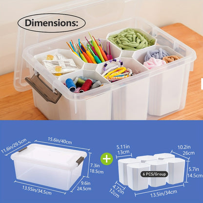Two Clear Storage Boxes with Removable Divided Trays, Snap Lids, Black Carry Handles and Lower Compartments