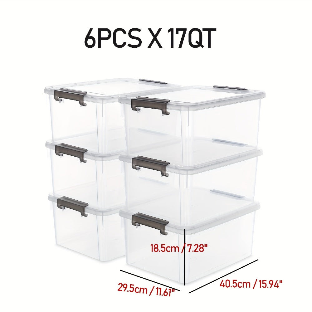 Clear Plastic Storage Bins with Lids 6 Pack Stackable Storage Containers with Snap-Tight Locks for Home, Office, Garage & Basement
