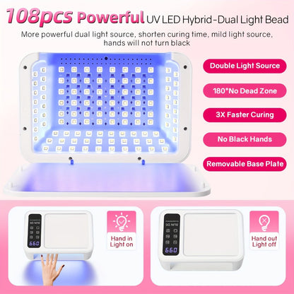Sun-D5 Dual-Hand UV/LED Nail Lamp with 108-Bead Label, Removable Base, LCD and Four Timers
