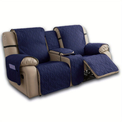 Recliner Loveseat Cover 4 Piece Set Waterproof Split Dual Recliner Sofa Slipcover with Center Console Cover & Straps