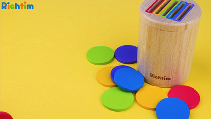 Wooden Color Sorting Coin Box Toy for Toddlers 1+, Montessori Educational Sensory Learning Toy with 10 Colorful Blocks & Storage Bag