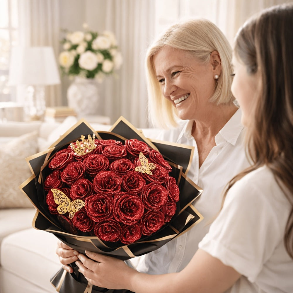 Artificial Flowers Glitter Rose Bouquet in 24 or 36-Piece Sets with Nine Sparkling Color Options