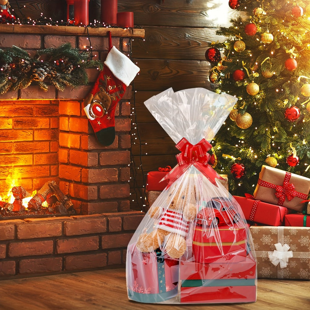 Cellophane Bags 50-Pack Large 18x30 Inch Transparent Gift Basket Wrap Bags – Clear Cellophane Wrapping for Christmas