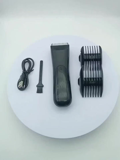 V-Shaped Ceramic-Blade Body Hair Trimmer with LCD Display, USB Cable, Guide Combs and Six Finish Options