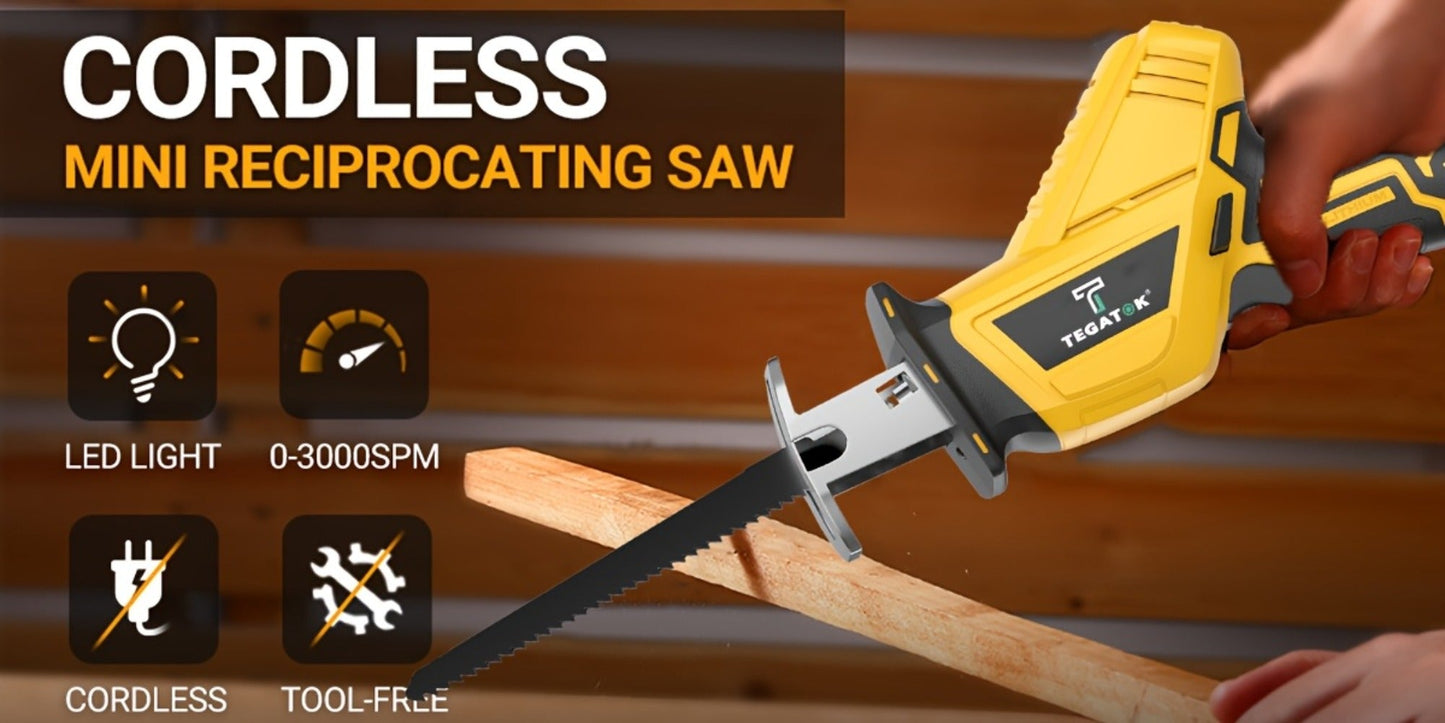 Electric Reciprocating Saw Cordless with LED Light & Safety Lock, Multi-Purpose Cutting Tool with Replaceable Blades